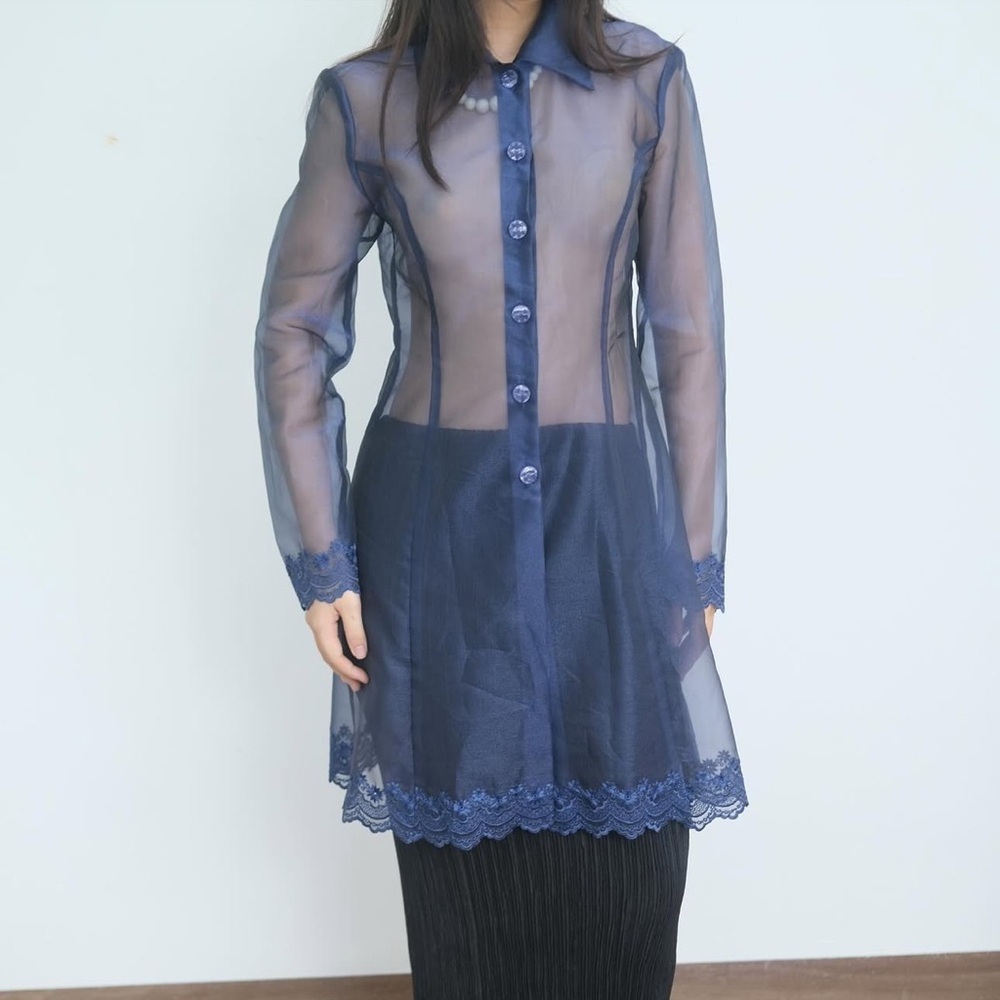 Sheer Blue‎ Button-Up organza shirt Dress